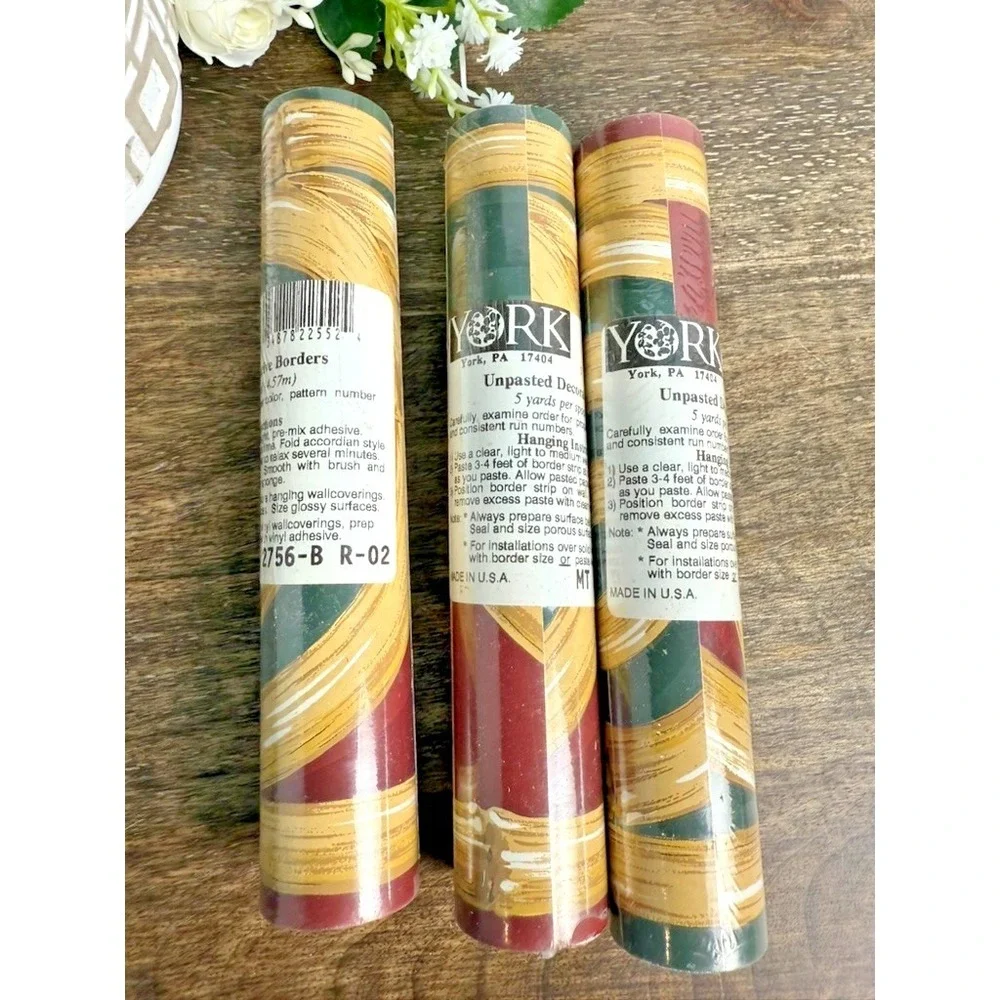 Vintage York Wallpaper Border Southwestern Brushstroke Burgundy Green NOS - 3
